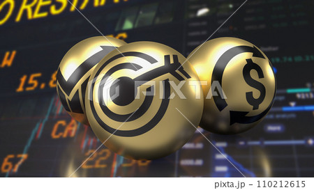The  target icon on gold ball for Business concept 3d rendering. 110212615