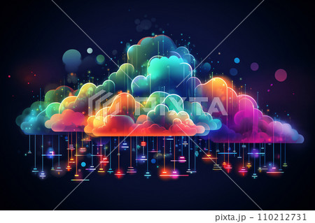 Neon Colorful Cloud Computing, A Burst of Data in the Digital Age 110212731