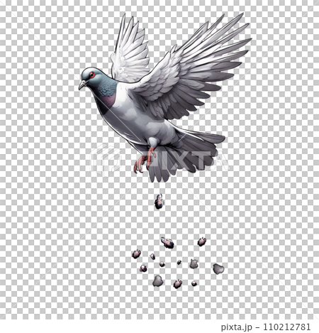 Illustration of a pigeon pooping. 110212781