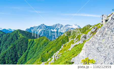夏の常念岳登山(三股登山口~前常念岳:穂高連峰を望む) 夏の常念岳登山(三股登山口~前常念岳:穂高連峰を望む) 110212959