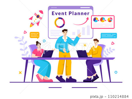 Event Planner Vector Illustration with Planning Schedule, Time Management, Business Agenda and Calendar Concept in Flat Cartoon Background Event Planner Vector Illustration with Planning Schedule, Time Management, Business Agenda and Calendar Concept in Flat Cartoon Background 110214884