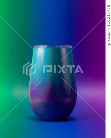 Multicolored cup isolated neon aqua blue background 110215758
