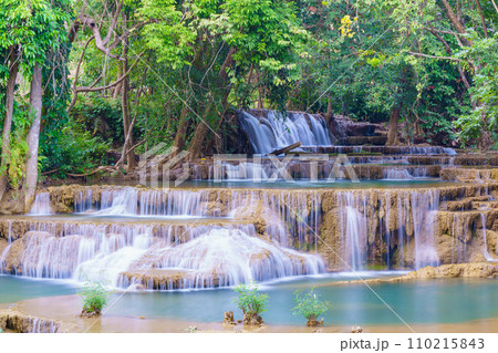 wonder Waterfall in deep rain forest jungle (Huay Mae Kamin Waterfall National Park in Kanchanaburi Province, Thailand) 110215843
