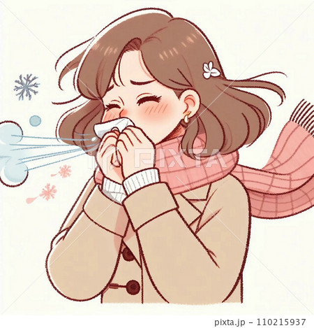 冷たい風でくしゃみをする女性 110215937