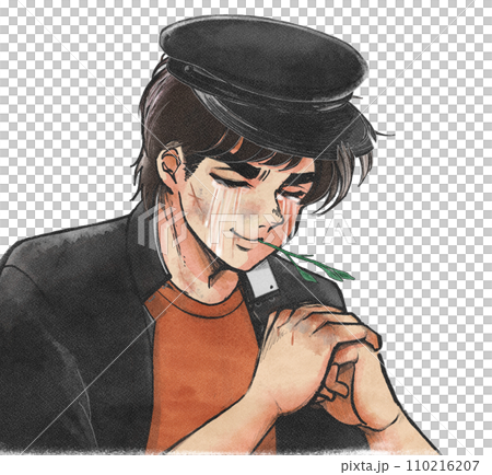 レトロタッチイラスト・拳を握りしめて泣く昭和の男前番長 110216207