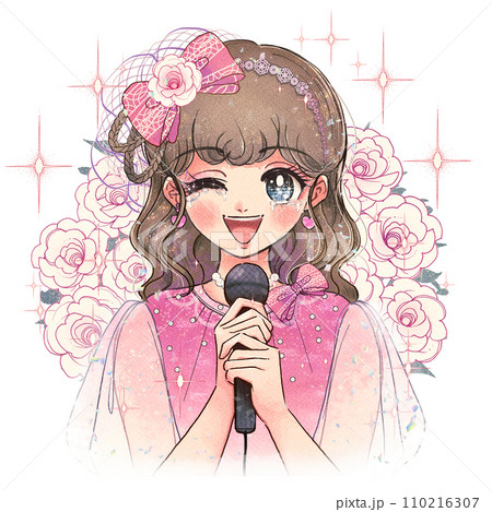 卒業コンサート、涙を流す昭和風アイドルのイラスト 110216307