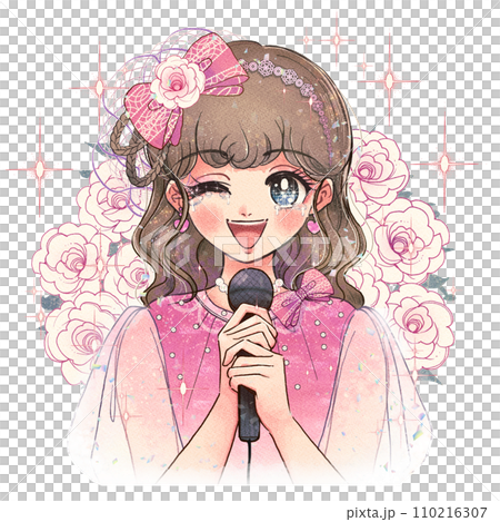 卒業コンサート、涙を流す昭和風アイドルのイラスト 110216307