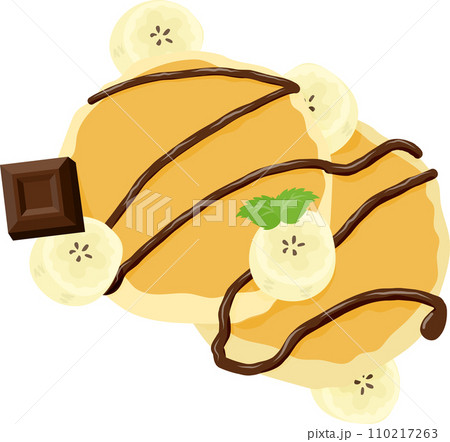 可愛くて美味しそうなバナナチョコレートパンケーキのアイコン 110217263