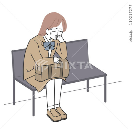 気分が悪くてベンチに座り込む女子学生 110217277