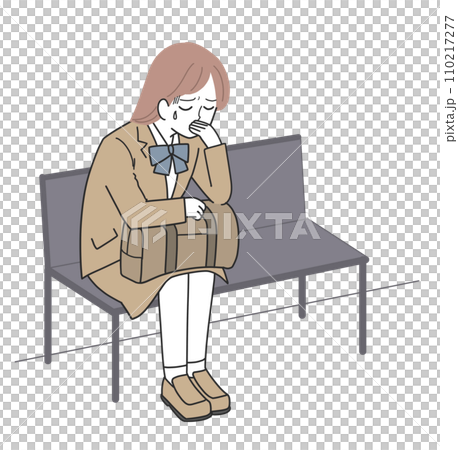 気分が悪くてベンチに座り込む女子学生 110217277