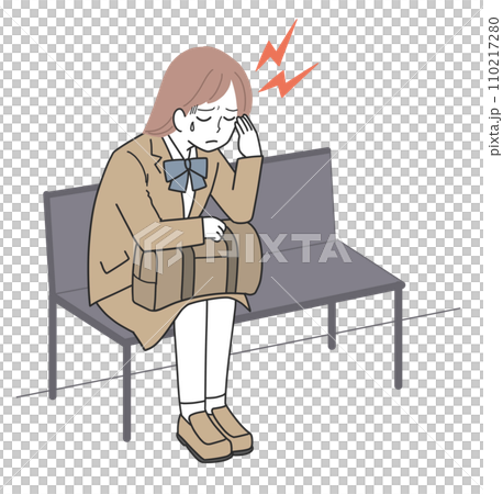 頭が痛くてベンチに座り込む女子学生 頭が痛くてベンチに座り込む女子学生 110217280