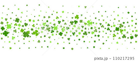 Shamrock clover background. St. Patrick day green leaves border. Celtic spring party design. Floral flying confetti for banner and poster. Vector 110217295