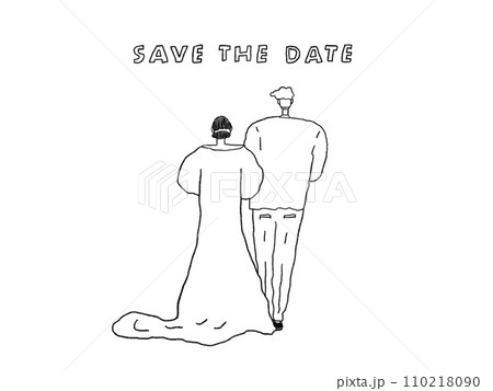 ウェディングドレスとタキシード後ろ姿の男女 110218090