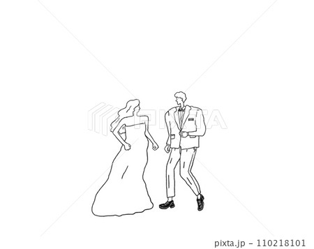 ウェディングドレスとタキシードの男女のイラスト 110218101