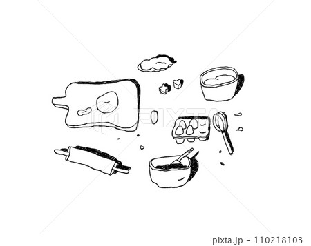 バレンタイン手作りお菓子を作る道具の線画イラスト 110218103