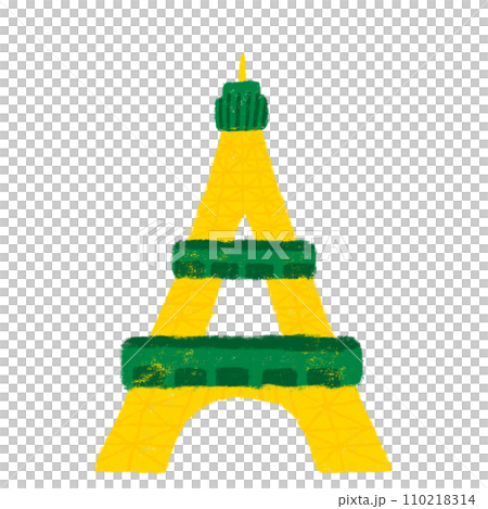 流行艾菲爾鐵塔黃色和綠色蠟筆觸摸 流行艾菲爾鐵塔黃色和綠色蠟筆觸摸 110218314