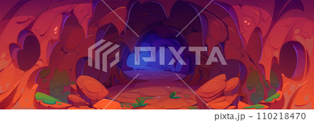 Prehistoric cave with caveman painting on walls. 110218470