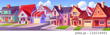 Summer suburban landscape with house on street 110218491