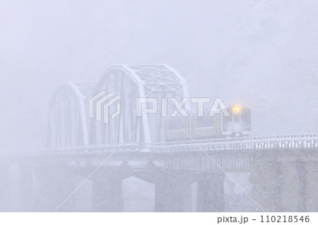 猛吹雪の只見線 110218546