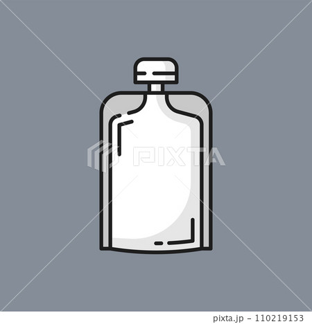 Foil pouch for liquid food, juice, mayonnaise, ketchup color line icon. Vector doy pack template, blank doypack package mockup, bag with lid for soups 110219153