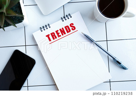 Top view photo of workplace with laptop pen on notebook with blank space Top view photo of workplace with laptop pen on notebook with blank space 110219238