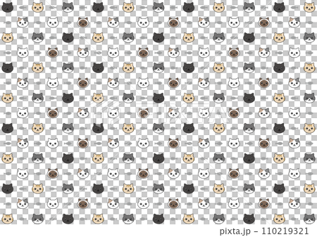 連続した猫の顔のイラストパターン(シームレス) 連続した猫の顔のイラストパターン(シームレス) 110219321