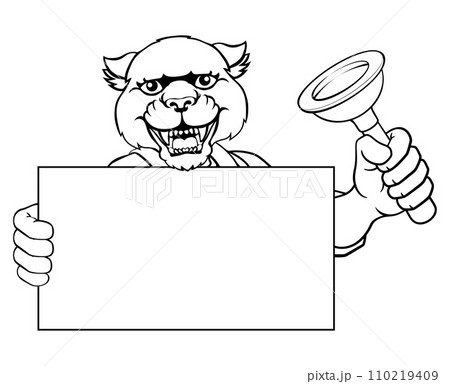 Plumber Panther Plunger Cartoon Plumbing Mascot 110219409