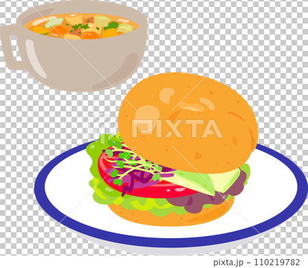 bagel sandwich and vegetable soup 110219782