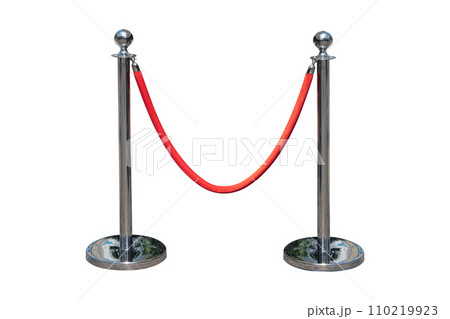 Stainless barricade with red rope isolate on white background Stainless barricade with red rope isolate on white background 110219923