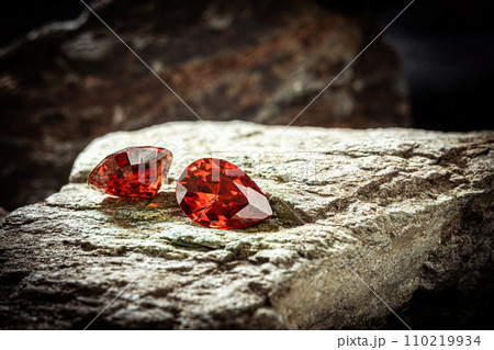 Natural Red Ruby gemstone, Jewel or gems on stone, close up shot Natural Red Ruby gemstone, Jewel or gems on stone, close up shot 110219934