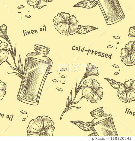 Cold pressed linen oil, natural ingredient print Cold pressed linen oil, natural ingredient print 110220342
