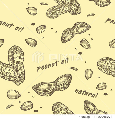 Peanut oil, natural nut in shell, seamless pattern 110220351