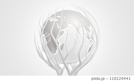 White Earth globe was surrounded by white branches. Minimal idea concept. 110220441