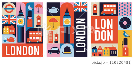London, Uk, England geometrical banner design. Colorful modular illustration with London buildings London, Uk, England geometrical banner design. Colorful modular illustration with London buildings 110220481