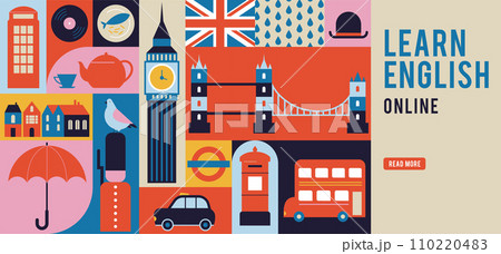 London, Uk, England geometrical banner design. Colorful modular illustration with London buildings 110220483
