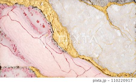 Pink and white marble with golden veins background. Generative AI 110220917