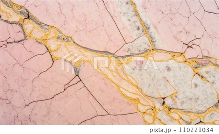 Pink and white marble with golden veins background. Generative AI 110221034