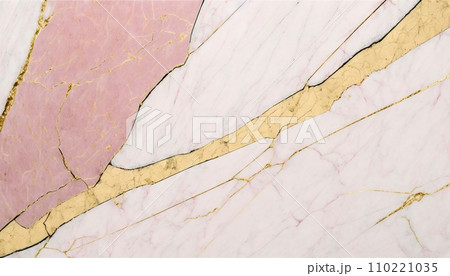 Pink and white marble with golden veins background. Generative AI 110221035