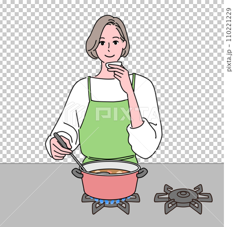 料理中に味見するミドル女性 料理中に味見するミドル女性 110221229