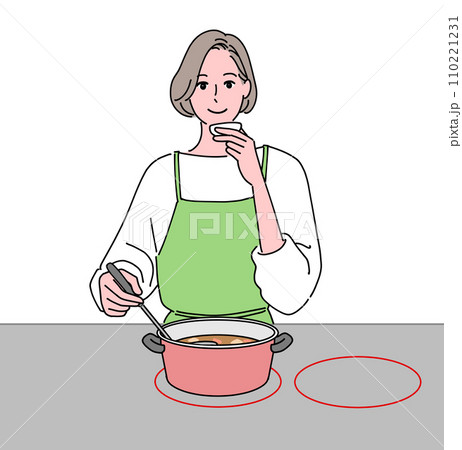 料理中に味見するミドル女性 料理中に味見するミドル女性 110221231