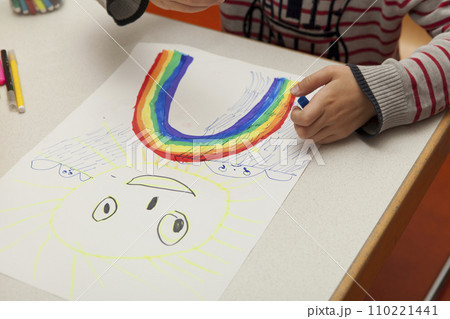 children's drawing on paper, rainbow children's drawing on paper, rainbow 110221441