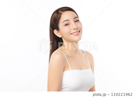 Beautiful young asian woman with clean fresh skin on white background, Face care, Facial treatment, Cosmetology, beauty and spa, Asian women portrait. 110221962