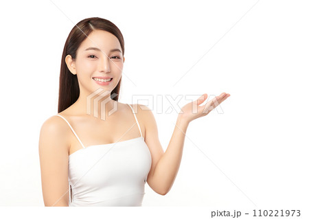 Beautiful young asian woman with clean fresh skin on white background, Face care, Facial treatment, Cosmetology, beauty and spa, Asian women portrait. Beautiful young asian woman with clean fresh skin on white background, Face care, Facial treatment, Cosmetology, beauty and spa, Asian women portrait. 110221973