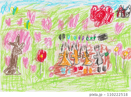 お花見をする家族の絵 お花見をする家族の絵 110222518