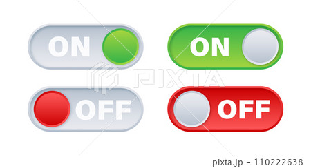 Vector Illustration of On and Off Toggle Switch Buttons in Green and Red Colors 110222638