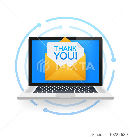 Laptop Email Notification with Thank You Message Vector Illustration - A contemporary depiction of gratitude via digital communication. 110222689