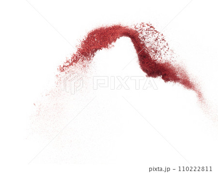 Red metallic glitter sparkle explosion in air. Red Glitter sand spark blink celebrate Chinese new year, fly throw red glitters particle. White background isolated, selective focus Blur bokeh Red metallic glitter sparkle explosion in air. Red Glitter sand spark blink celebrate Chinese new year, fly throw red glitters particle. White background isolated, selective focus Blur bokeh 110222811