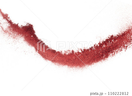 Red metallic glitter sparkle explosion in air. Red Glitter sand spark blink celebrate Chinese new year, fly throw red glitters particle. White background isolated, selective focus Blur bokeh Red metallic glitter sparkle explosion in air. Red Glitter sand spark blink celebrate Chinese new year, fly throw red glitters particle. White background isolated, selective focus Blur bokeh 110222812