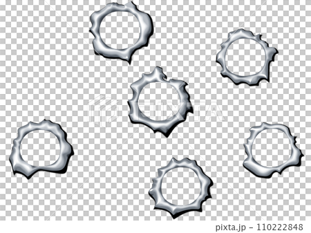 金属を貫通した銃弾の跡 複数の弾痕 金属を貫通した銃弾の跡 複数の弾痕 110222848
