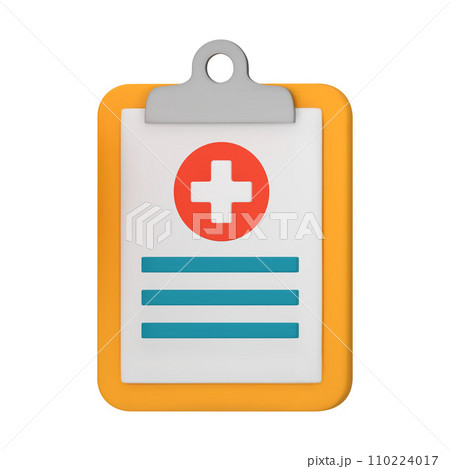3D medical card, report, health data, clipboard with notes and cross, medical history concept. 3D vector illustration isolated on white background 110224017
